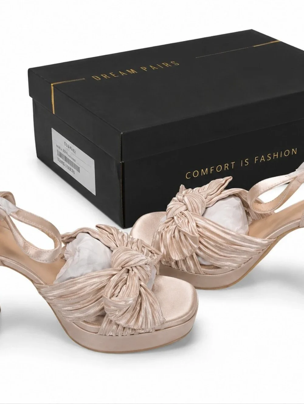 IDIFU Nude Satin Platform Block Heel Sandals – Original Box – Size 9 – New